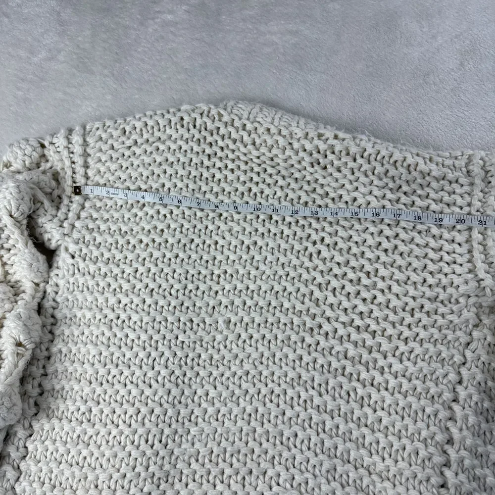 Adora Pom‎ Pom Sleeve Cardigan Womens One Size Cream Chunky Knit Open Front Boho